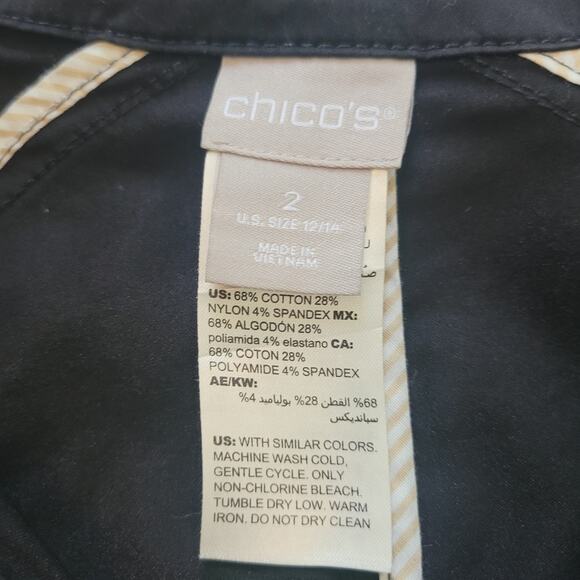 Chico's Size 2 US 12/14 Luxe Twill Utility Jacket Black Gold Minimalist Casual - Picture 5 of 9